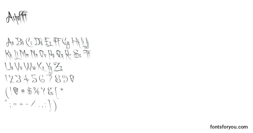 A fonte Achaflft (118693) – alfabeto, números, caracteres especiais