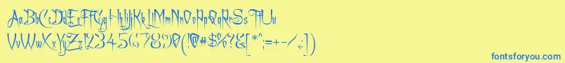 フォントAchafont – 青い文字が黄色の背景にあります。