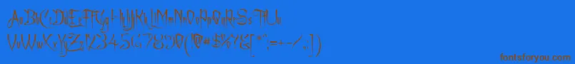 フォントAchafont – 茶色の文字が青い背景にあります。