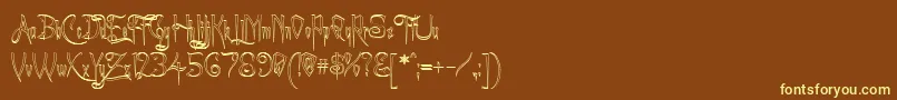 Achafout-Schriftart – Gelbe Schriften auf braunem Hintergrund