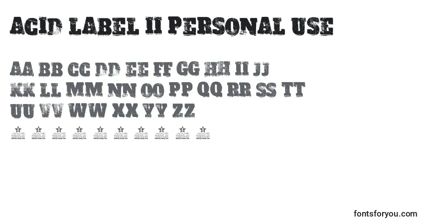 A fonte ACID LABEL II PERSONAL USE – alfabeto, números, caracteres especiais