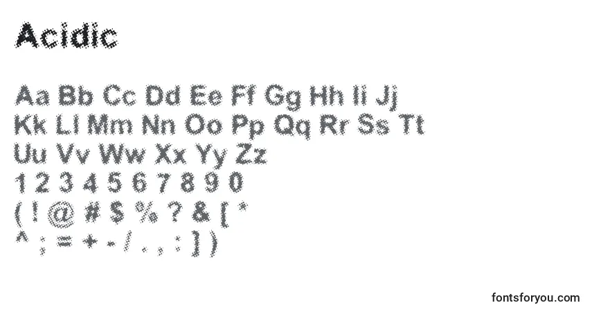 Schriftart Acidic (118699) – Alphabet, Zahlen, spezielle Symbole