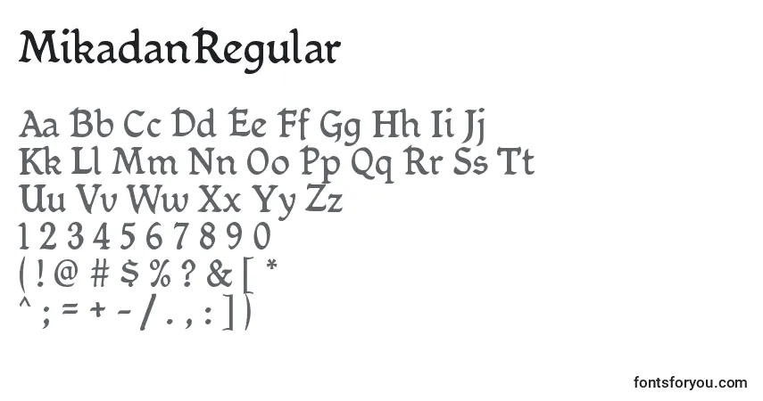 A fonte MikadanRegular – alfabeto, números, caracteres especiais