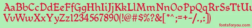 MikadanRegular-Schriftart – Rote Schriften auf grünem Hintergrund