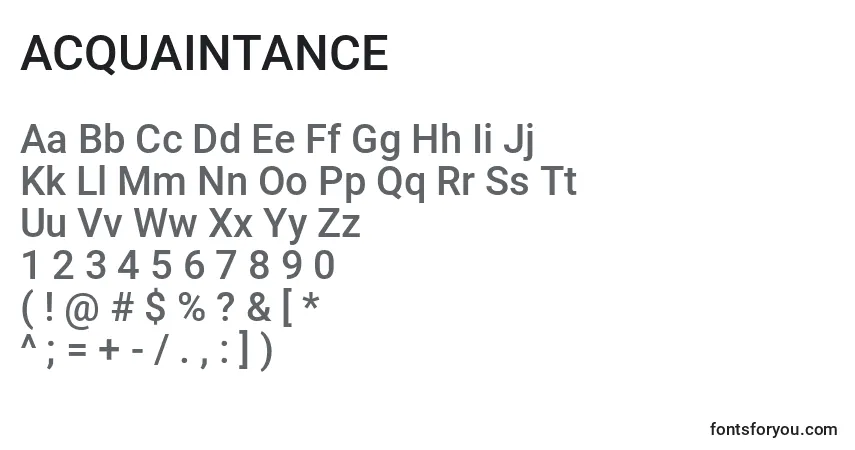 A fonte ACQUAINTANCE (118703) – alfabeto, números, caracteres especiais