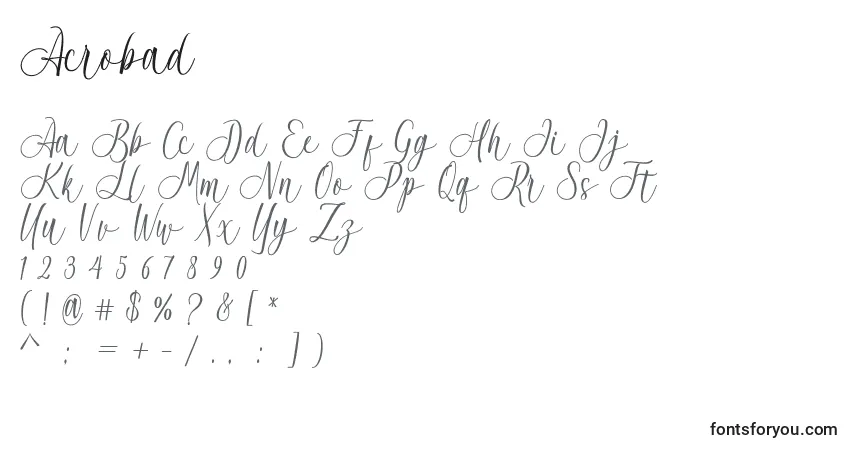Schriftart Acrobad – Alphabet, Zahlen, spezielle Symbole