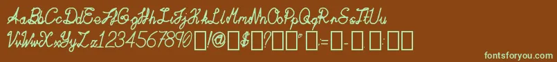 フォントActaAmour Regular – 緑色の文字が茶色の背景にあります。