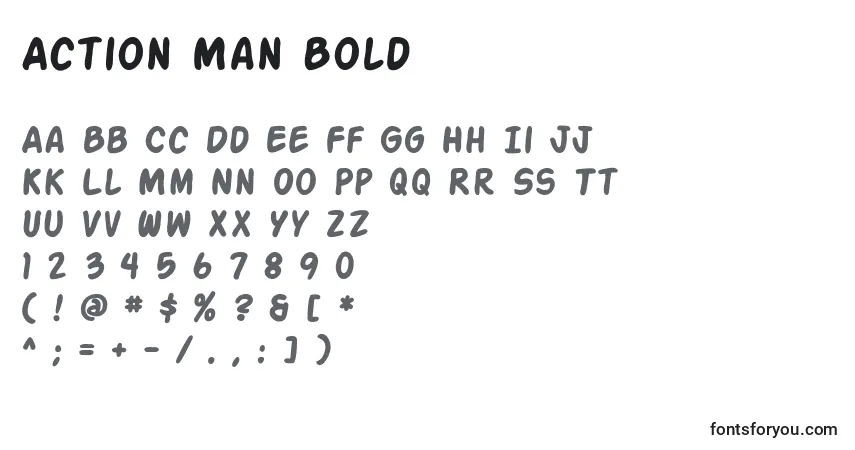 Schriftart Action Man Bold – Alphabet, Zahlen, spezielle Symbole