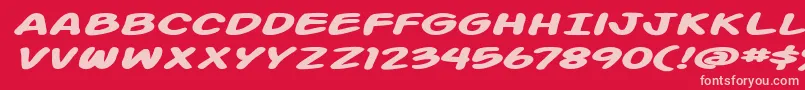 Fonte Action Man Extended Bold Italic – fontes rosa em um fundo vermelho