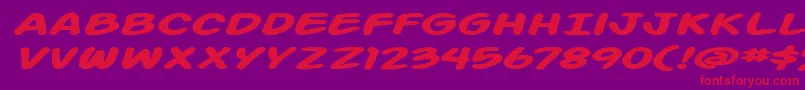 Fonte Action Man Extended Bold Italic – fontes vermelhas em um fundo violeta