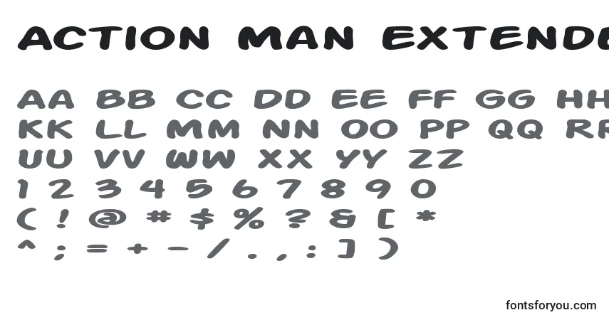 Schriftart Action Man Extended Bold – Alphabet, Zahlen, spezielle Symbole