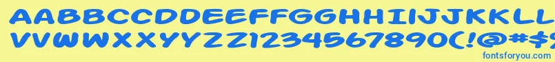 フォントAction Man Extended Bold – 青い文字が黄色の背景にあります。