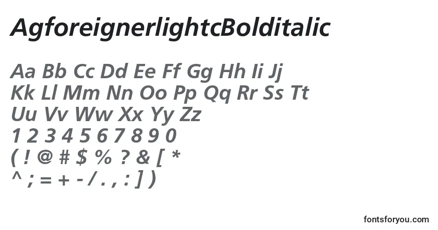 A fonte AgforeignerlightcBolditalic – alfabeto, números, caracteres especiais