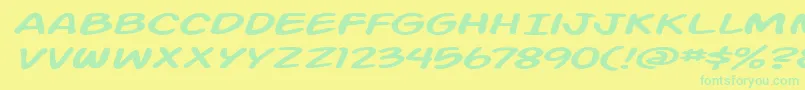 Fonte Action Man Extended Italic – fontes verdes em um fundo amarelo