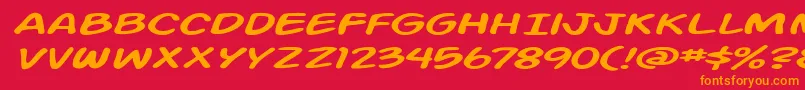 Fonte Action Man Extended Italic – fontes laranjas em um fundo vermelho