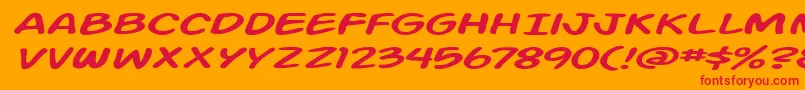 Fonte Action Man Extended Italic – fontes vermelhas em um fundo laranja