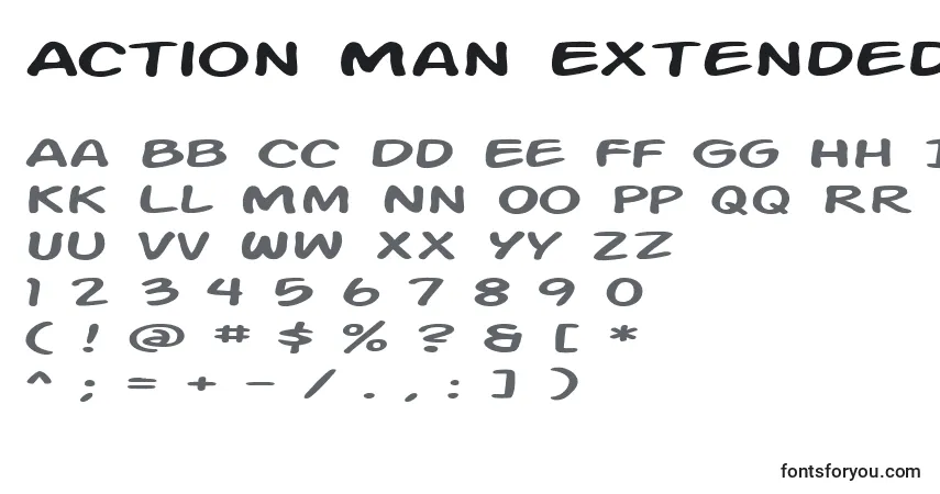 Schriftart Action Man Extended – Alphabet, Zahlen, spezielle Symbole