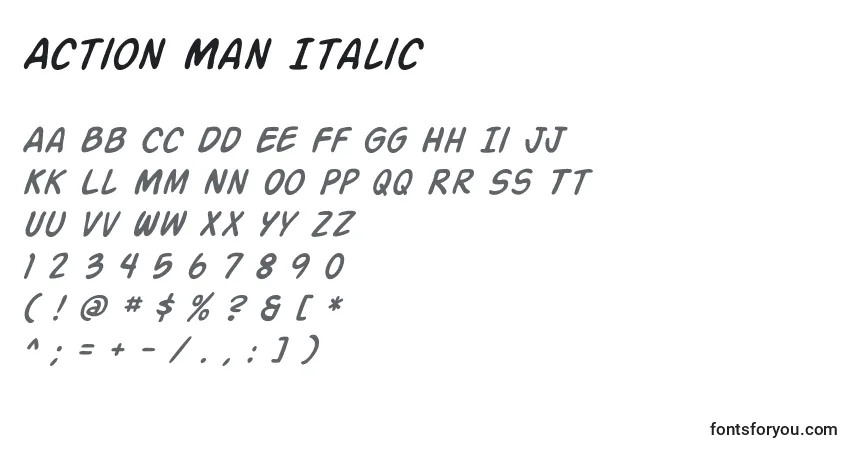 Action Man Italic Font – alphabet, numbers, special characters