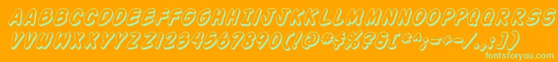 Action Man Shaded Italic-Schriftart – Grüne Schriften auf orangefarbenem Hintergrund