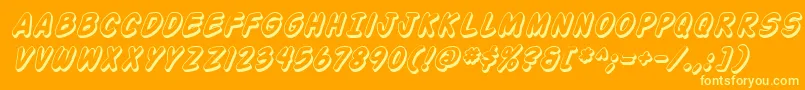 Action Man Shaded Italic-Schriftart – Gelbe Schriften auf orangefarbenem Hintergrund