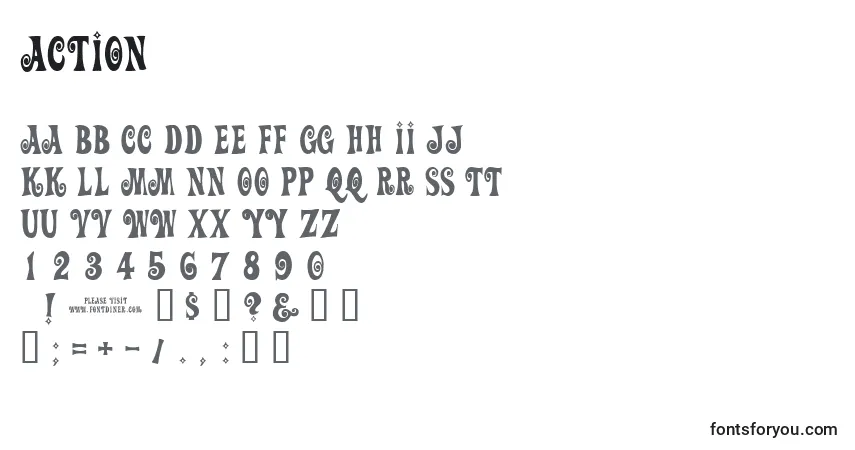 A fonte Action (118716) – alfabeto, números, caracteres especiais