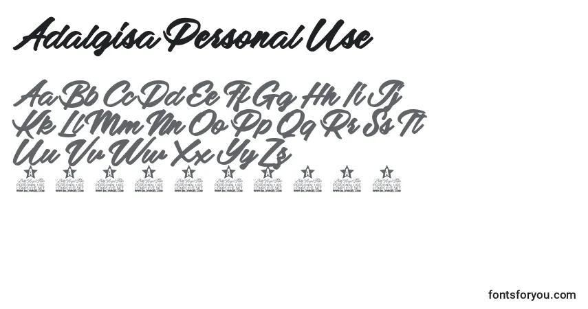 Шрифт Adalgisa Personal Use – алфавит, цифры, специальные символы