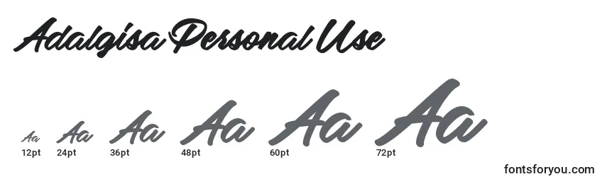 Размеры шрифта Adalgisa Personal Use