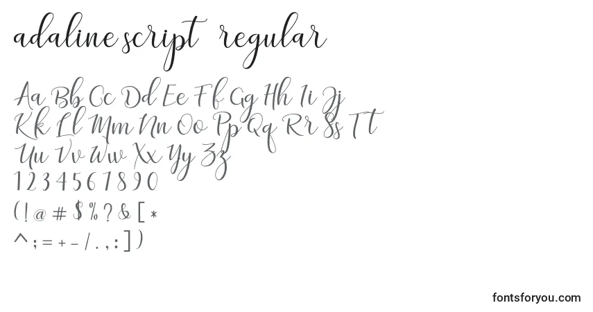 Schriftart Adaline script   regular – Alphabet, Zahlen, spezielle Symbole