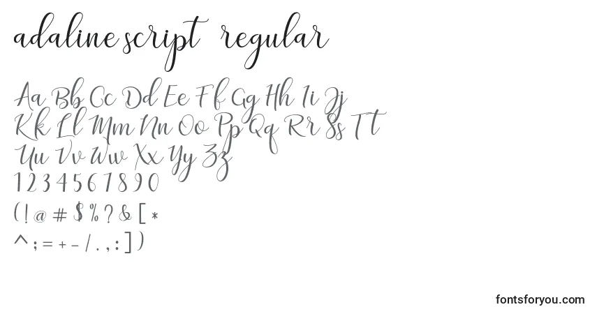 Czcionka Adaline script   regular – alfabet, cyfry, specjalne znaki