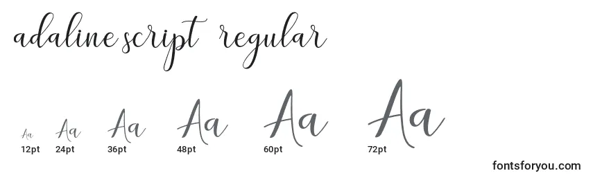 Размеры шрифта Adaline script   regular