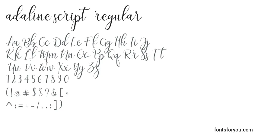Шрифт Adaline script   regular (118723) – алфавит, цифры, специальные символы