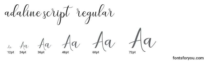 Größen der Schriftart Adaline script   regular (118723)