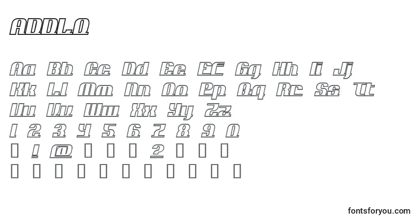 A fonte ADDLO    (118728) – alfabeto, números, caracteres especiais