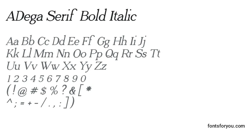 Schriftart ADega Serif Bold Italic – Alphabet, Zahlen, spezielle Symbole