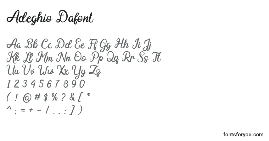 Adeghio Dafont-fontti – aakkoset, numerot, erikoismerkit
