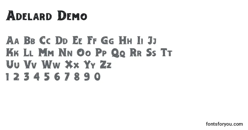 Шрифт Adelard Demo – алфавит, цифры, специальные символы