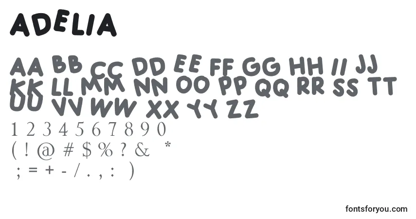 Fuente ADELIA - alfabeto, números, caracteres especiales