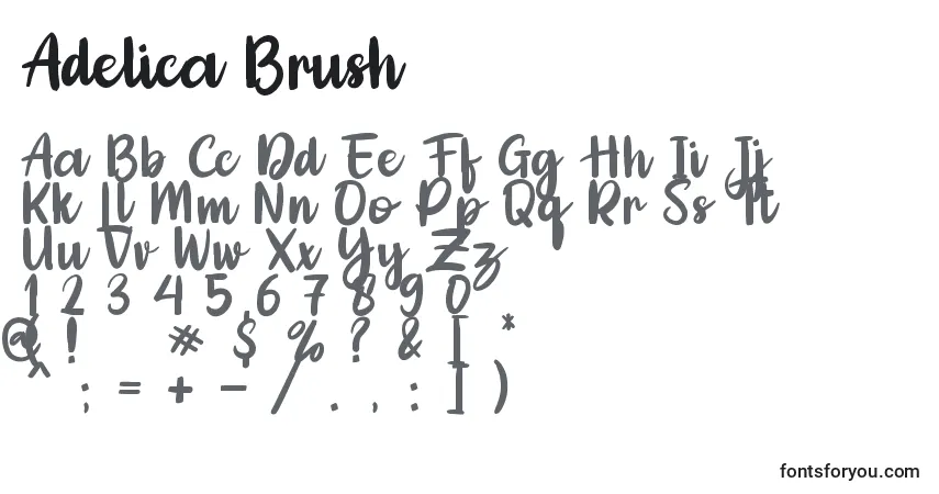 Schriftart Adelica Brush – Alphabet, Zahlen, spezielle Symbole