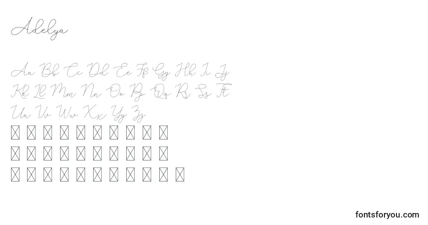 Шрифт Adelya – алфавит, цифры, специальные символы