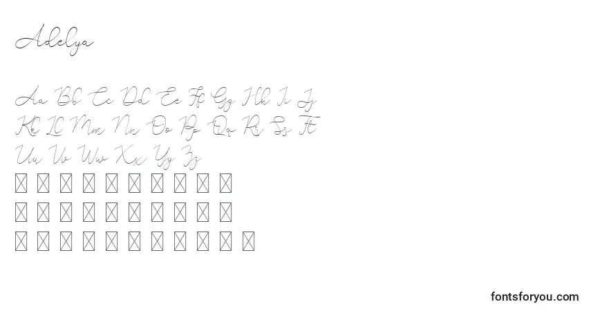 Schriftart Adelya (118748) – Alphabet, Zahlen, spezielle Symbole