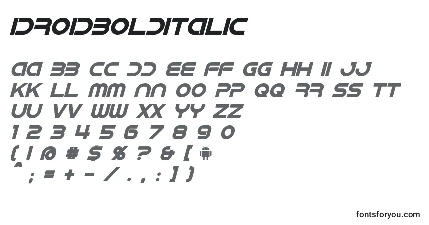 Шрифт IdroidBoldItalic – алфавит, цифры, специальные символы