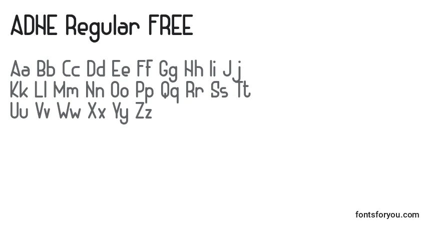 Czcionka ADHE Regular FREE – alfabet, cyfry, specjalne znaki