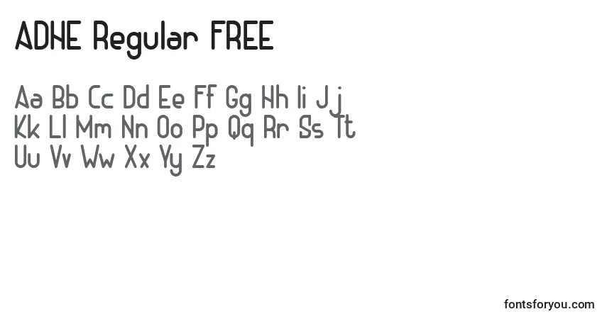 Schriftart ADHE Regular FREE (118751) – Alphabet, Zahlen, spezielle Symbole