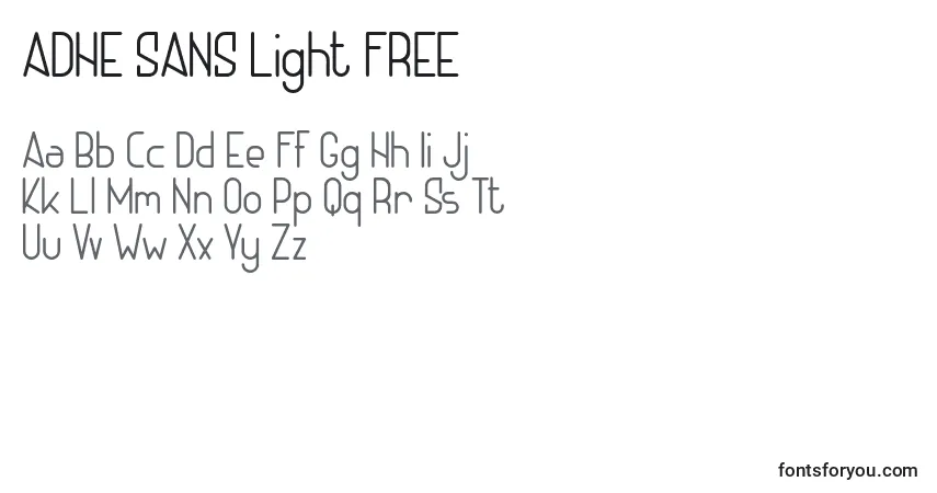 Schriftart ADHE SANS Light FREE – Alphabet, Zahlen, spezielle Symbole