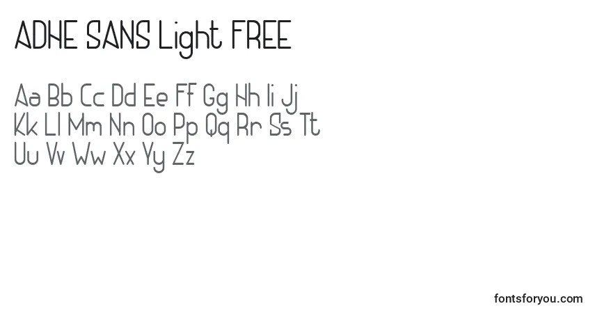 Schriftart ADHE SANS Light FREE (118755) – Alphabet, Zahlen, spezielle Symbole