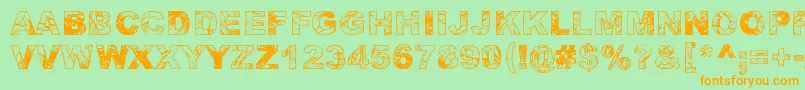 Adieresis, Odieresis  Aring-Schriftart – Orangefarbene Schriften auf grünem Hintergrund