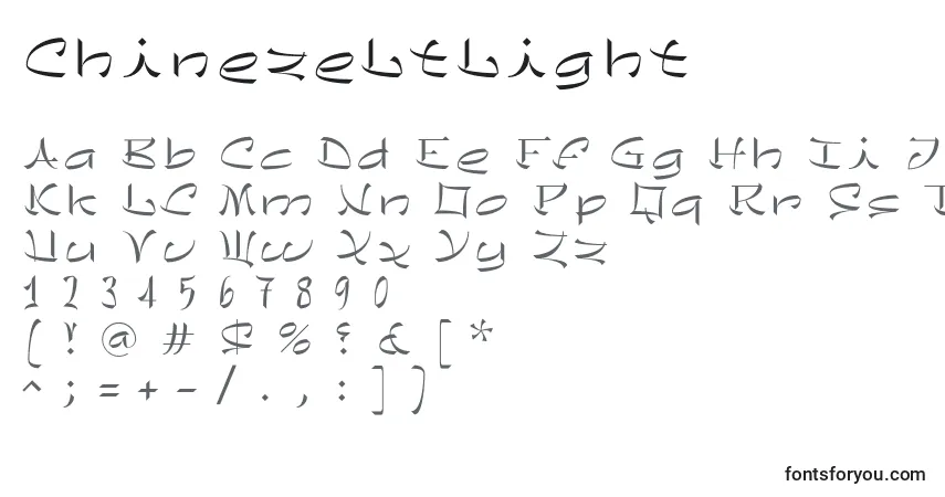 Czcionka ChinezeLtLight – alfabet, cyfry, specjalne znaki