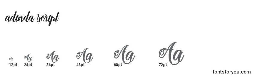 Размеры шрифта Adinda script