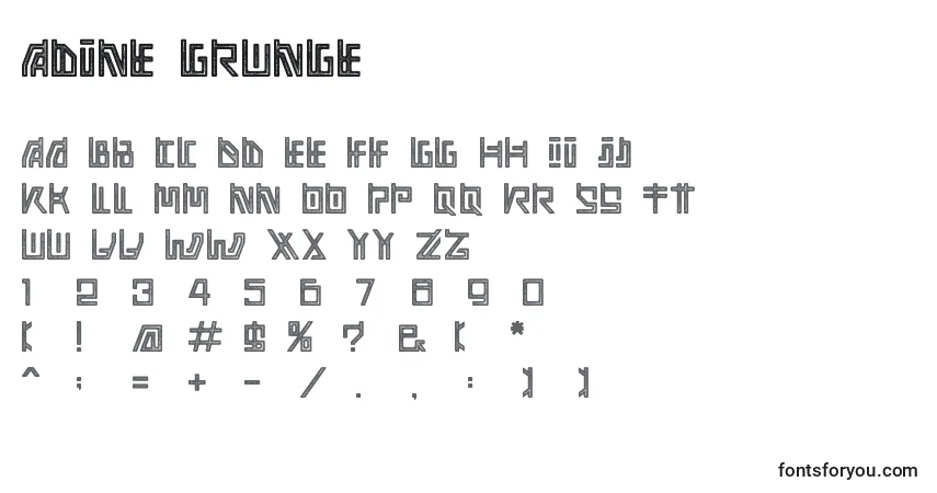 A fonte Adine Grunge – alfabeto, números, caracteres especiais