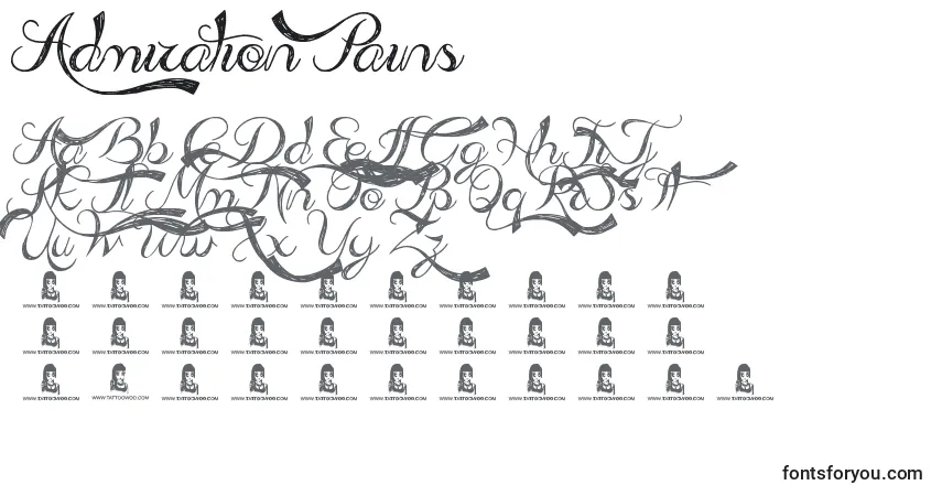 Admiration Pains-fontti – aakkoset, numerot, erikoismerkit